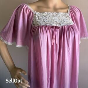 Women's Vintage Pink Flutter Sleeve Nightgown Chemise M
